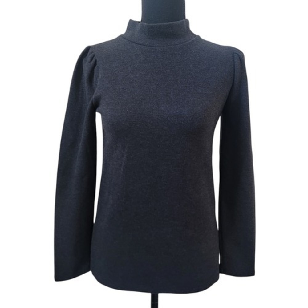 Madewell Womens Mock Neck Puff Shoulder Long Sleeve Top Charcoal Gray XXS Solid